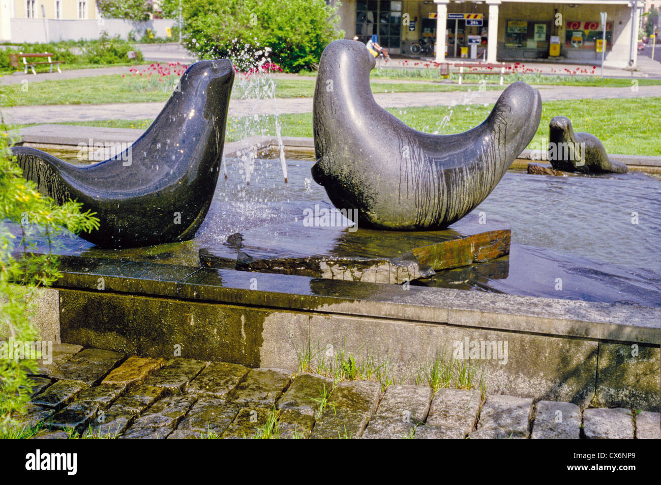 Water fountain and sculpture in Kokkola, Finland Stock Photo