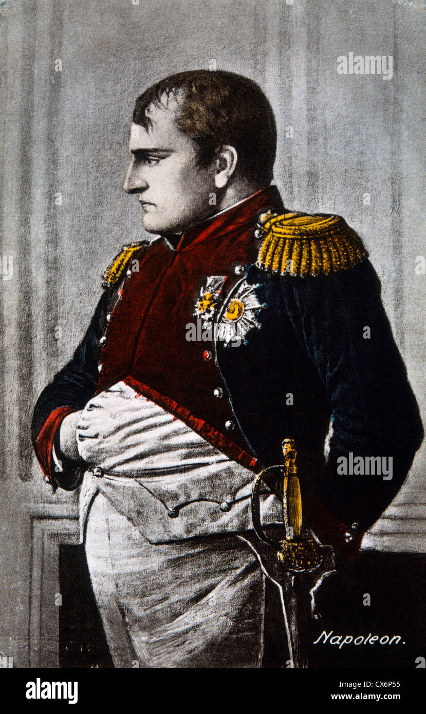 Napoleon Bonaparte (1769-1821), Hand-Colored Engraving Stock Photo