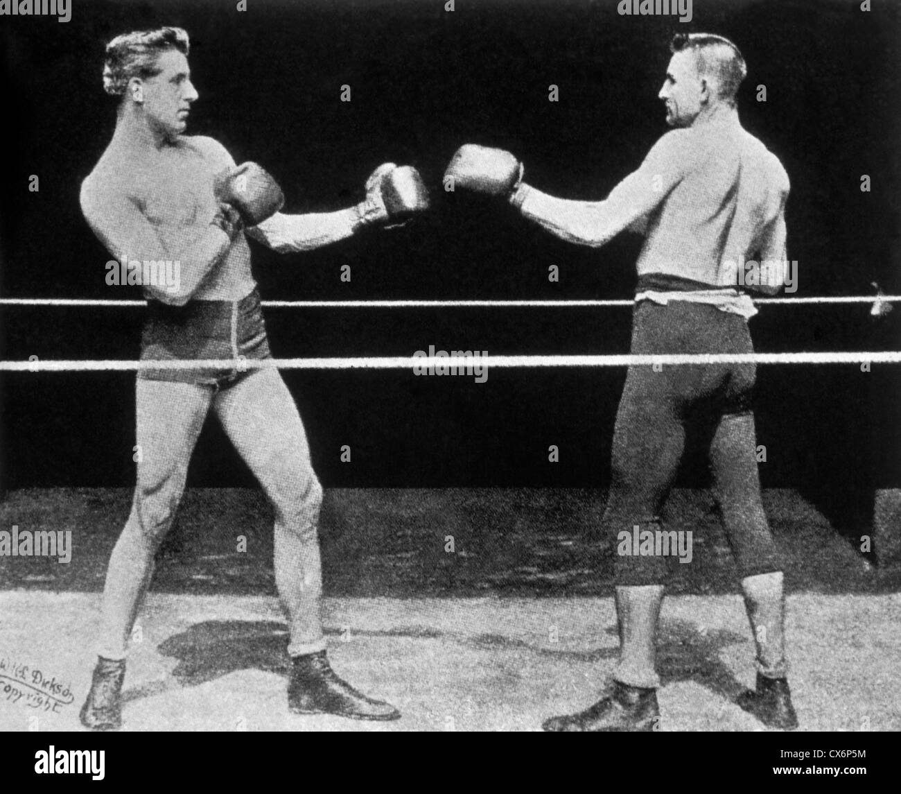James J. Corbett and Peter Courtenay Boxing, Courtesy Fight for Thomas Edison's Kinetograph, 1894 Stock Photo