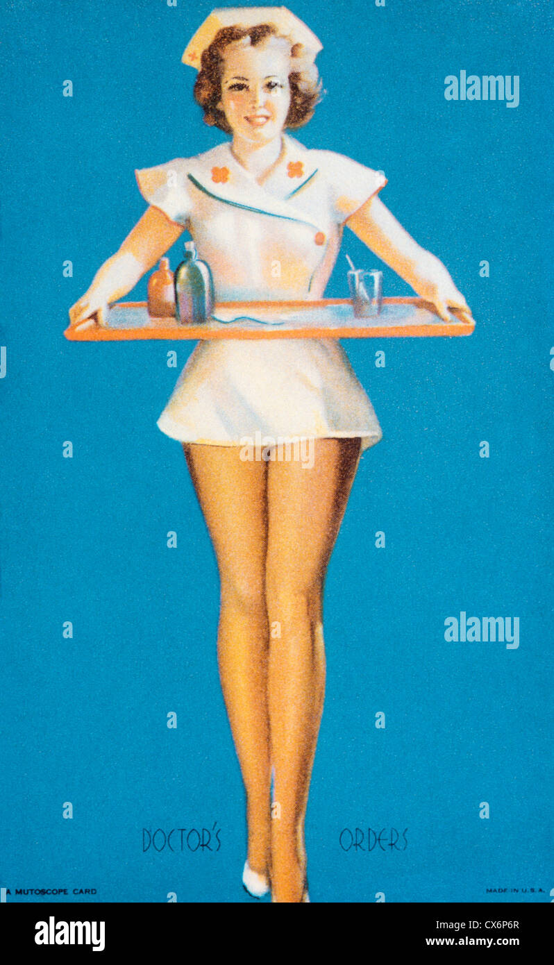 HOBBY STOCK 1/4 日影 Sexy Nurse Ver. Sexy Nurse, Doctor's Orders, Mutoscope Card, 1940s Stock Photo - Alamy