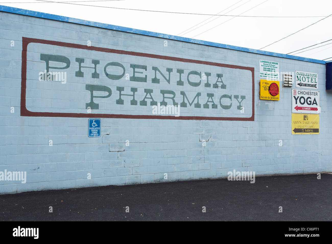 Phoenicia Pharmacy store front street view in Phoenicia, Catskills