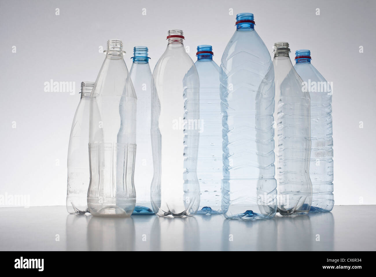 Row of plastic bottles Stock Photo