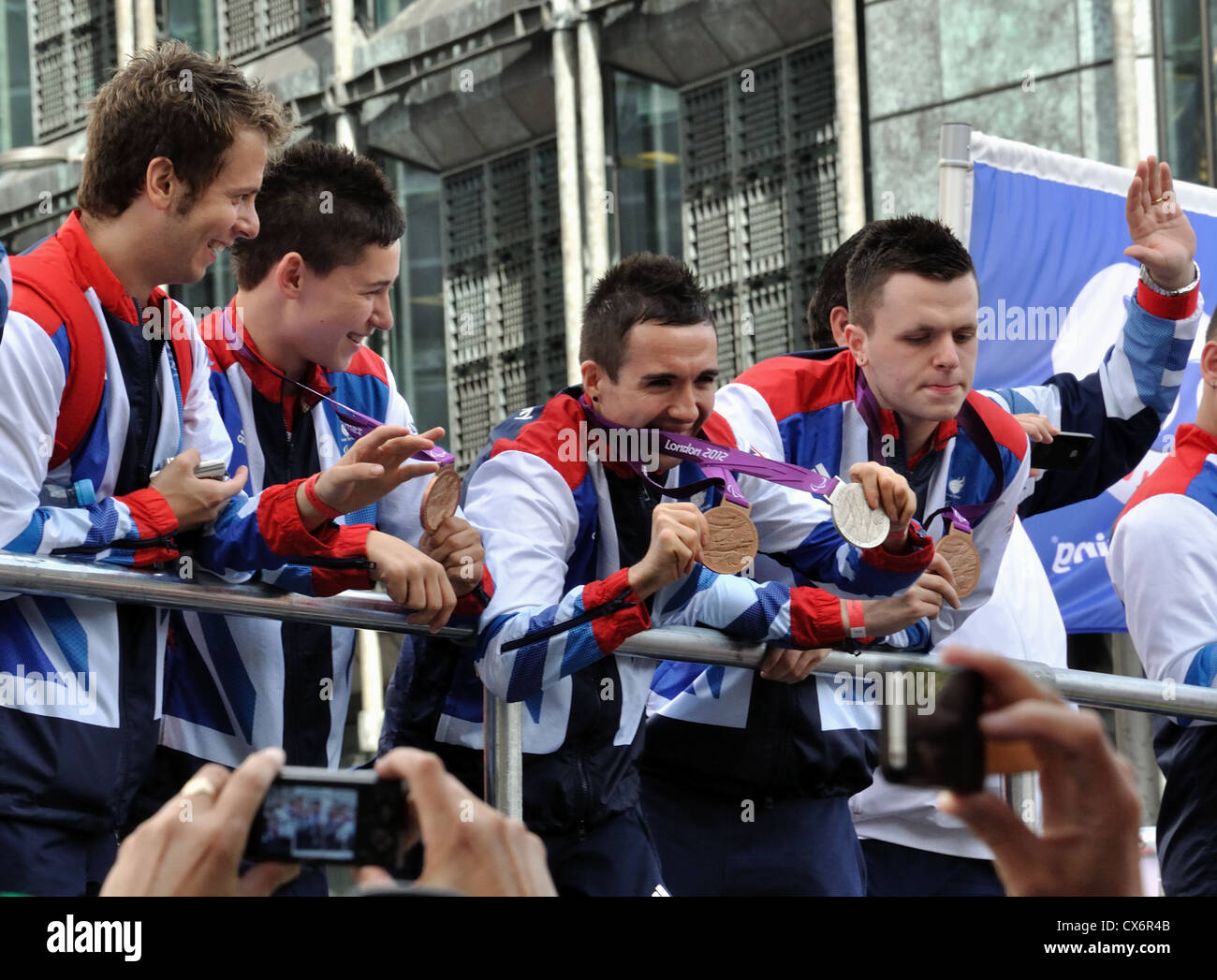 Andrew Baggaley, Ross Wilson, Will Bayley, Aaron McKibbin. Table Tennis.  The London 2012 Medal Winners Parade. Stock Photo