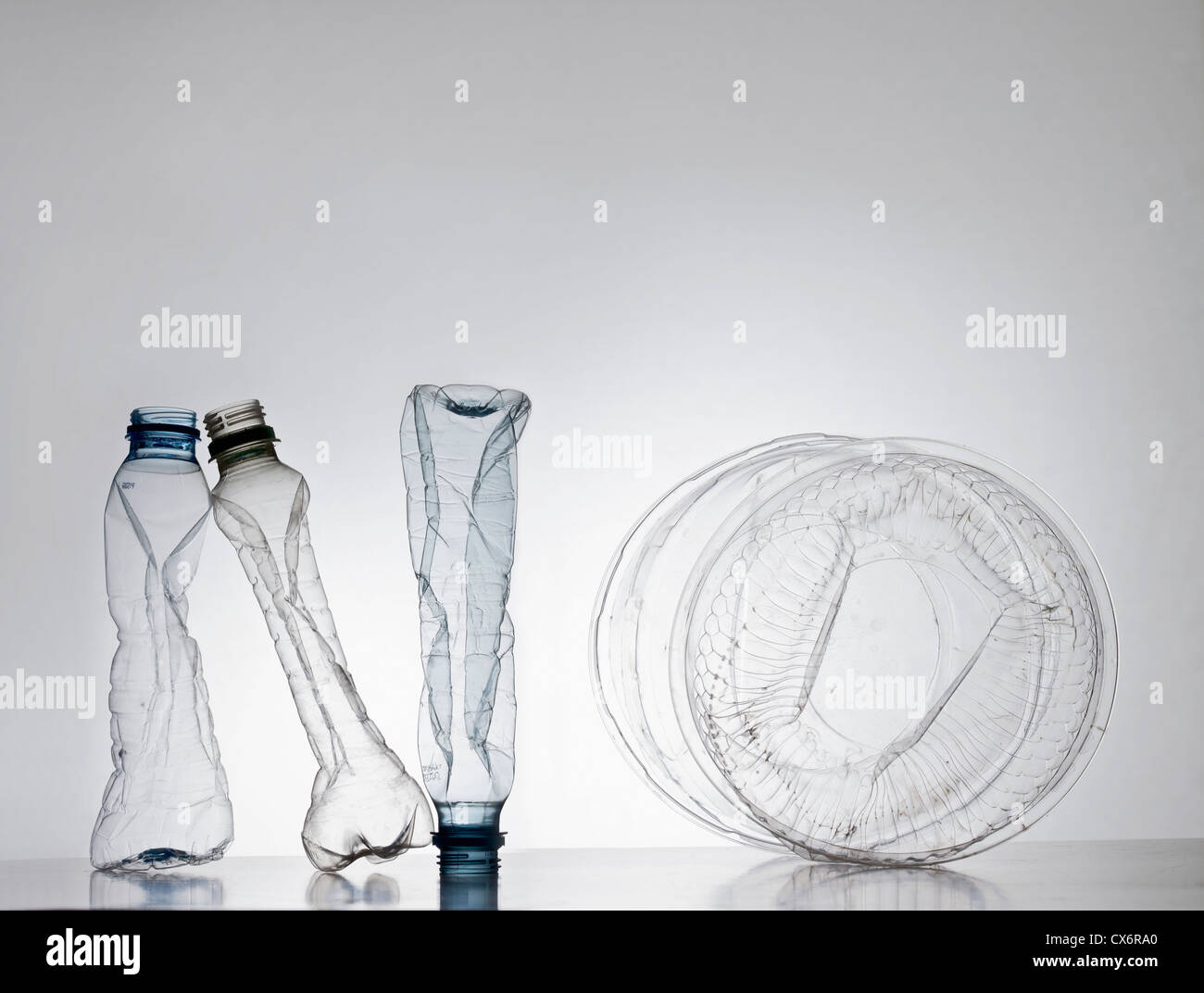 'No' sign made from plastic bottles and container Stock Photo