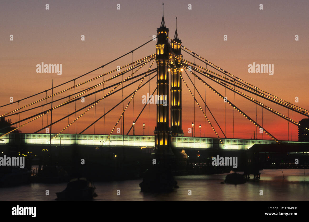 Albert bridge and river Thames at sunset, London, UK Stock Photo - Alamy