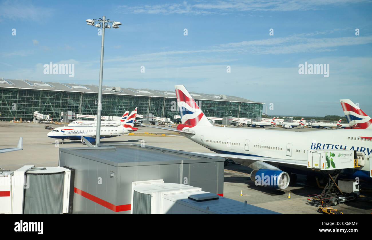 British Airways airplanes parked at Heathrow Airport, Hillingdon, London, England, UK. Stock Photo