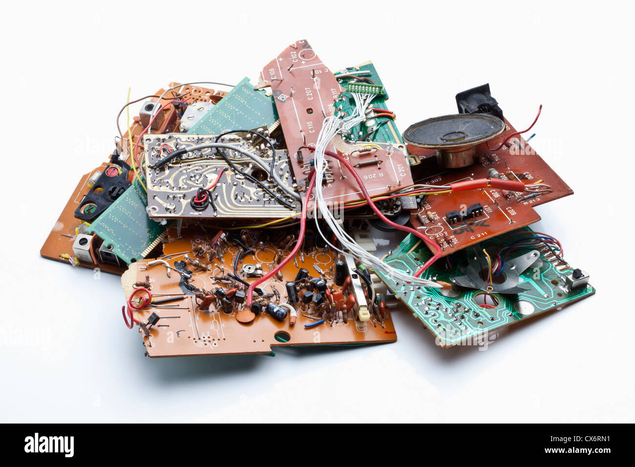 A heap of trashed computer parts Stock Photo