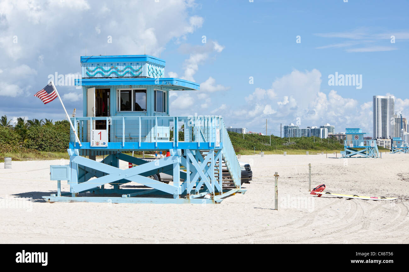 Lifeguard tower on deserted beach, Haulover Beach, Miami-Dade County, Florida, USA. Stock Photo