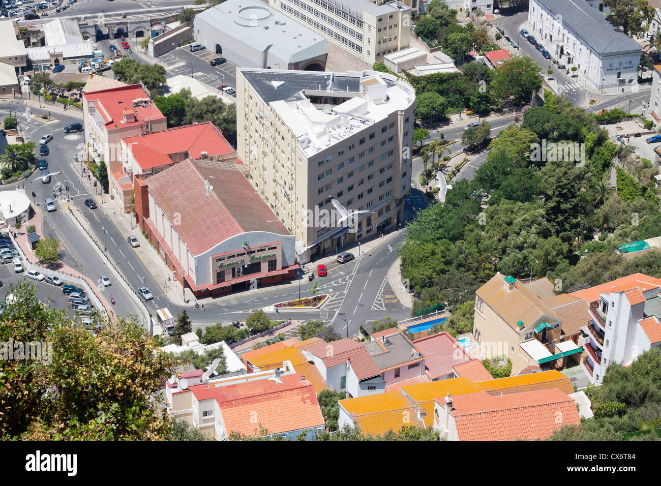 Gibraltar urban cityscape, view from above of the Rock of Gibraltar. Stock Photo