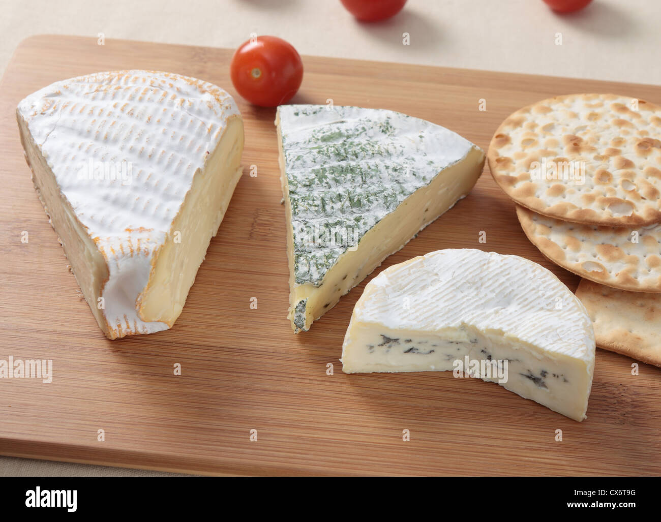 From left St Albrey, a herbed brie and blueveined camembert, with