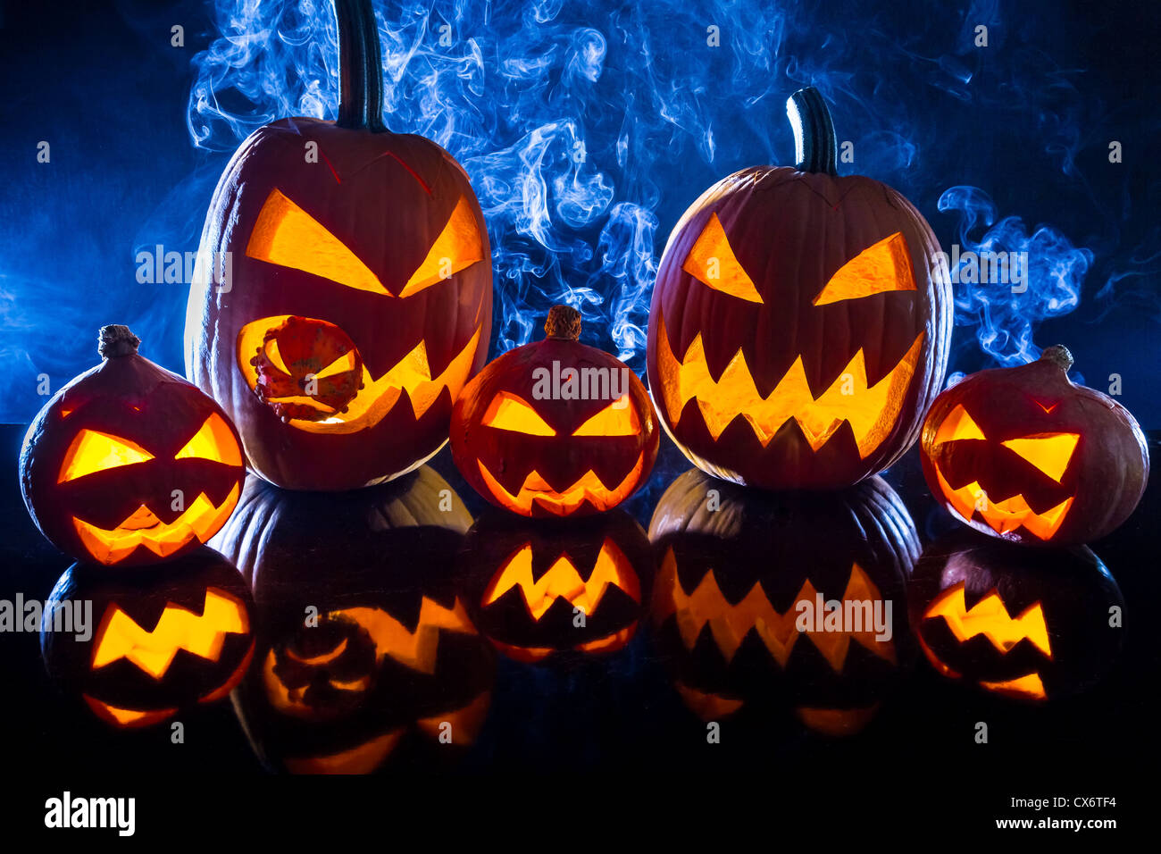 Collection of halloween pumpkin on black background Stock Photo - Alamy
