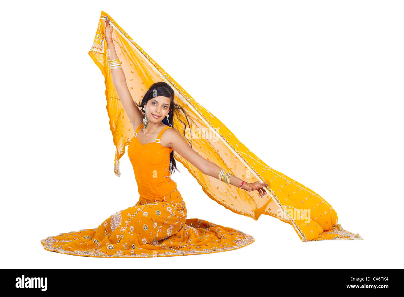 young indian woman wearing saree isolated on white Stock Photo