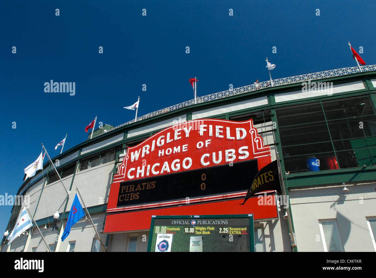 Wrigley Field baseball stadium in Chicago, Illinois. Home of the Chicago Cubs baseball team