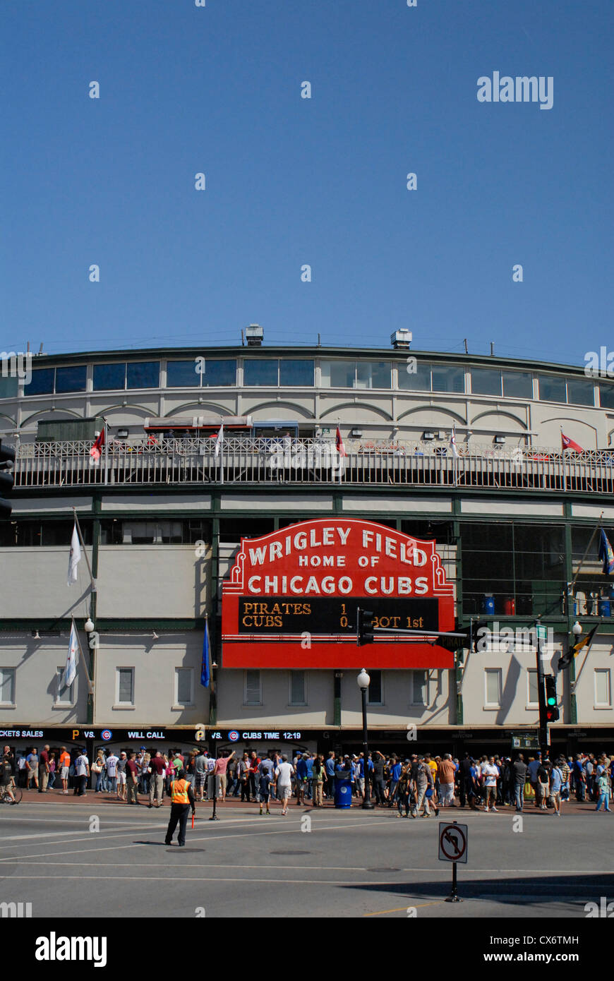 Wrigley Field baseball stadium in Chicago, Illinois. Home of the Chicago Cubs baseball team