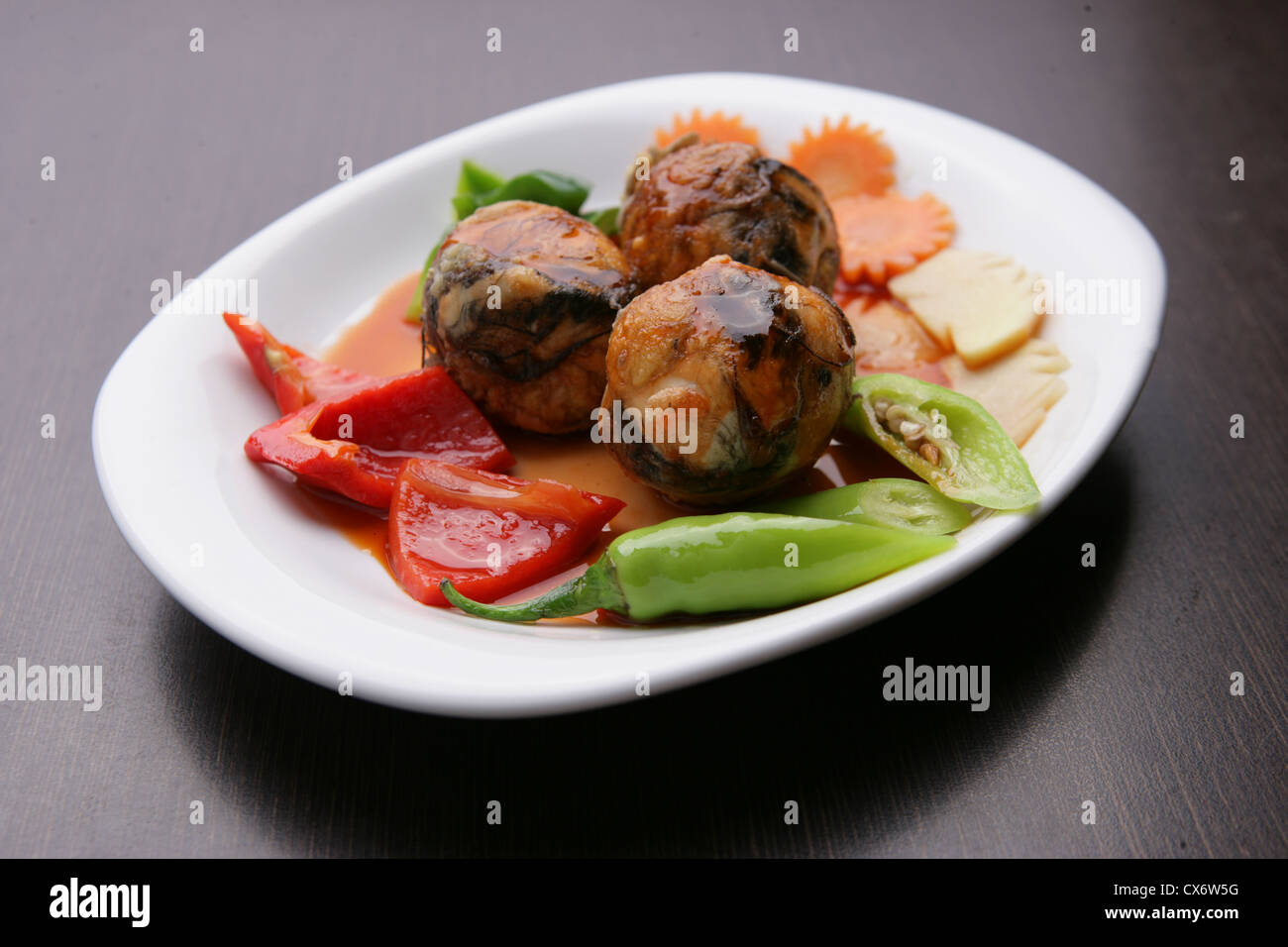 Boiled fertilized duck eggs served as exotic delicacy Stock Photo