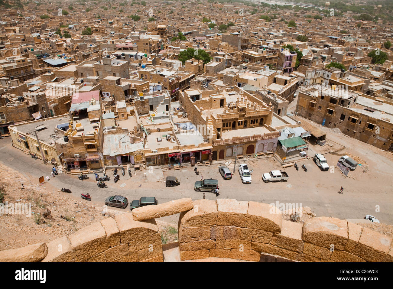 View from the top of Jaisalmer Fort of the city below Stock Photo
