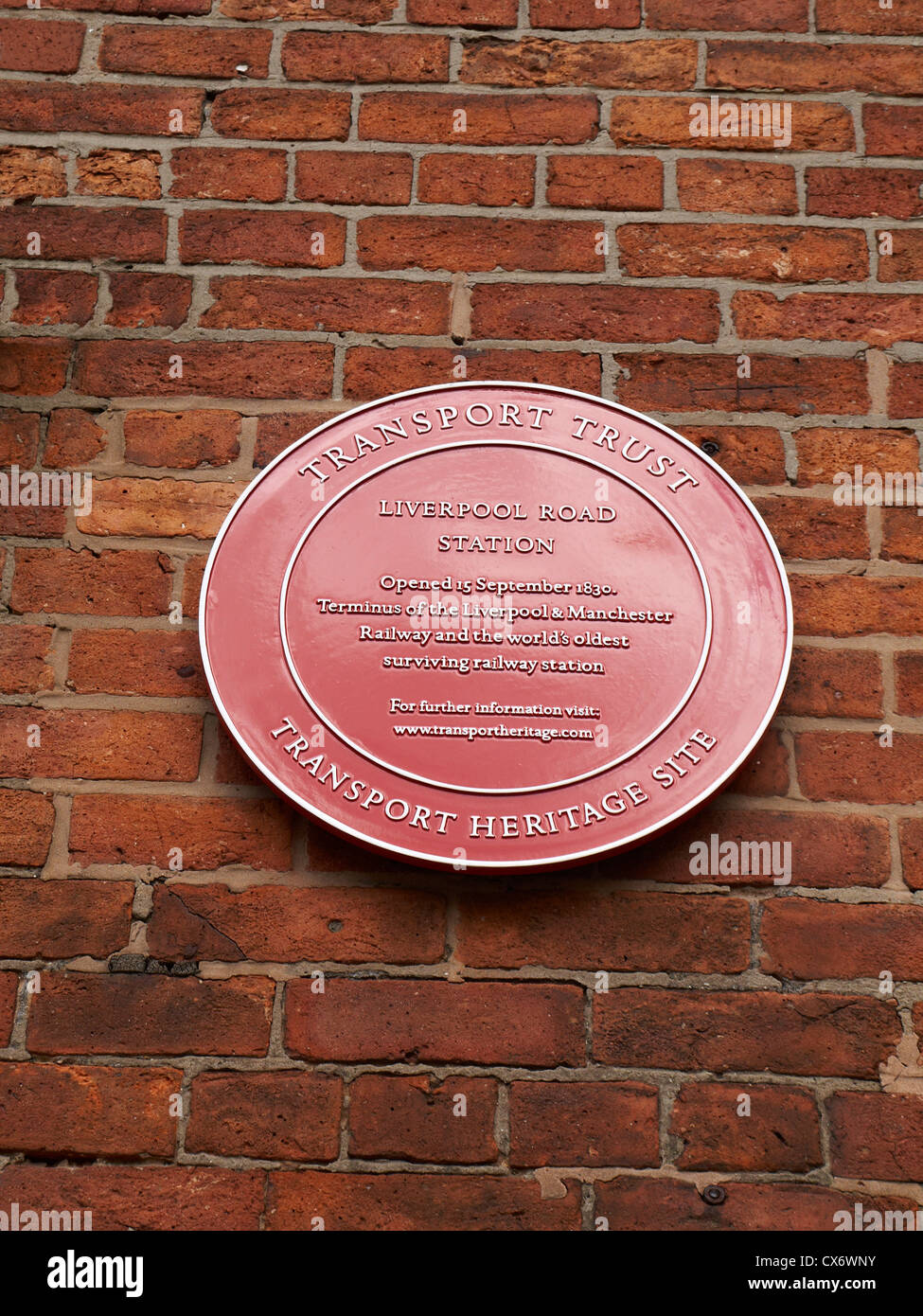 Transport Heritage plaque on wall at Liverpool Road Station in Manchester UK Stock Photo