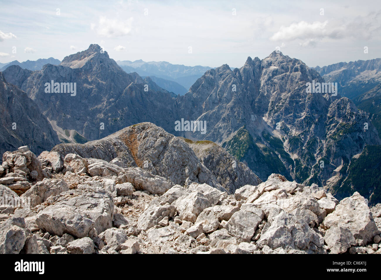 Julian alps - outlook from Spik peak to Prisojniks massif Stock Photo