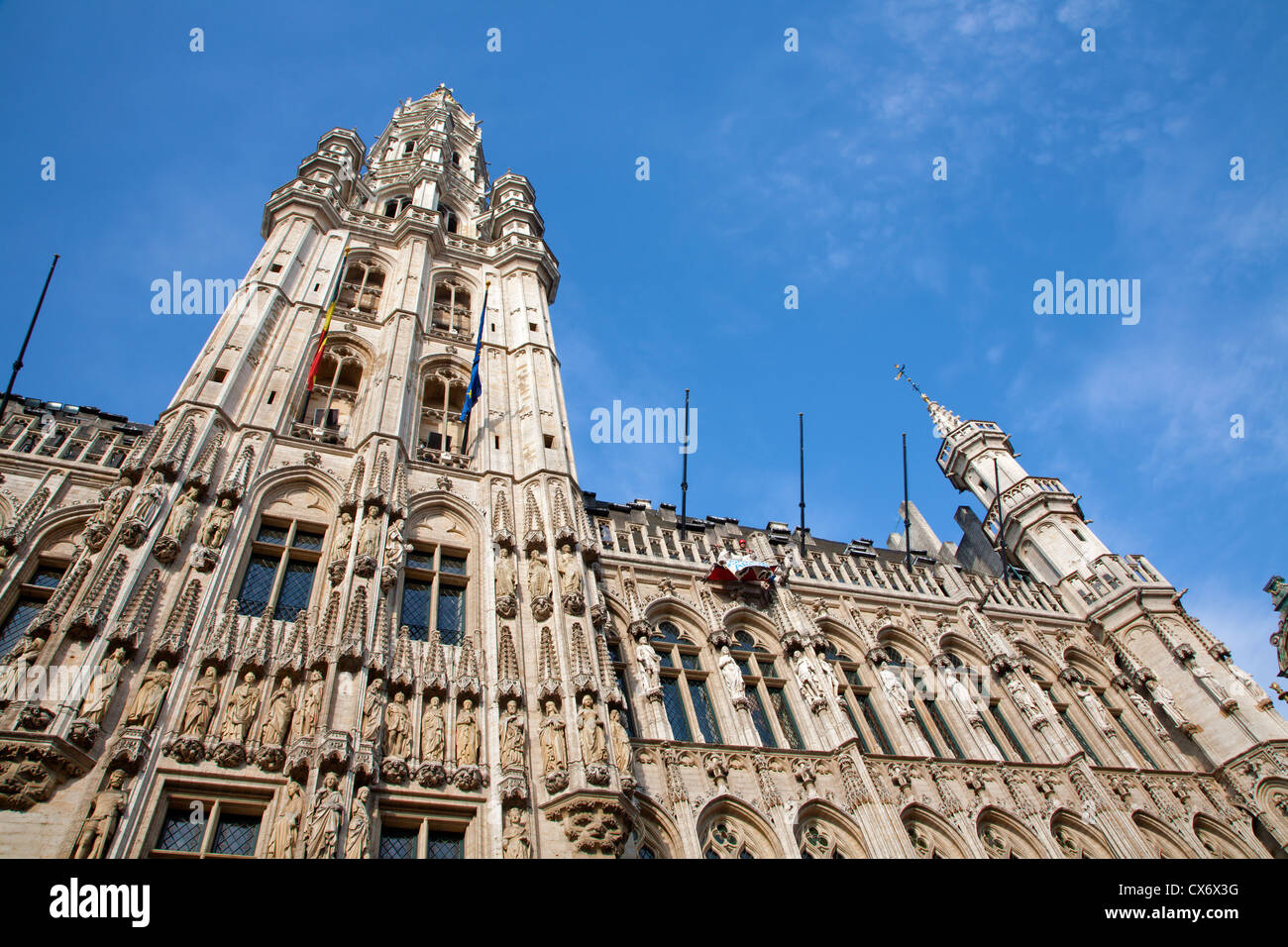Brussels - The Town hall in evening. UNESCO World Heritage Site. Stock Photo