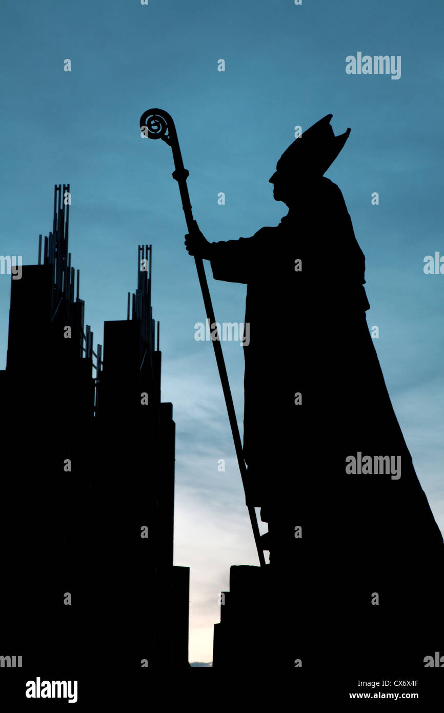 Brussels - cardinal Mercier statue by st. Michaels cathedral - silhouette Stock Photo
