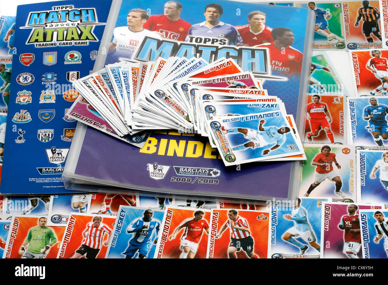 More than 130 Topps Match Attax Trading cards (game) Blue back from  2008-2009, including collecting folder and game playing card All in good to  excellent condition. If you need some cards to