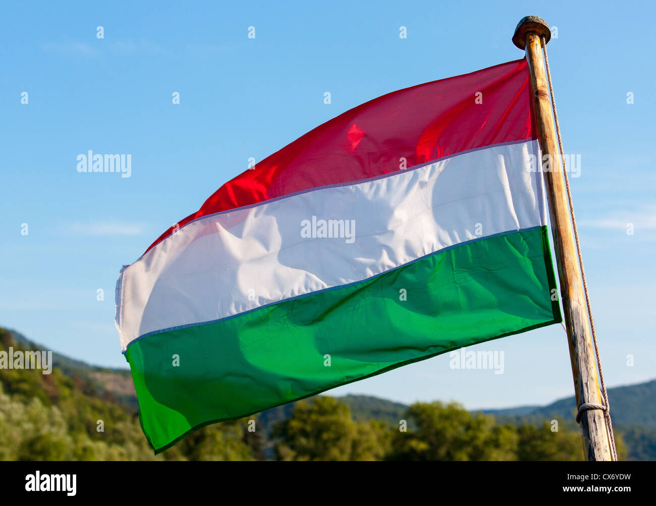Flag of Hungary is waving in the wind. Stock Photo