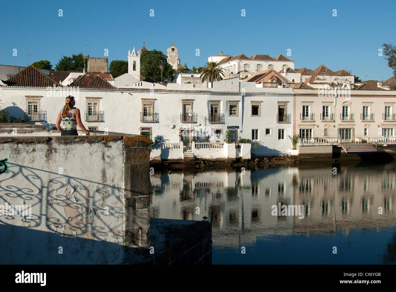 ALGARVE, PORTUGAL. The picturesque historic town of Tavira on the banks of the Rio Gilao. 2012. Stock Photo