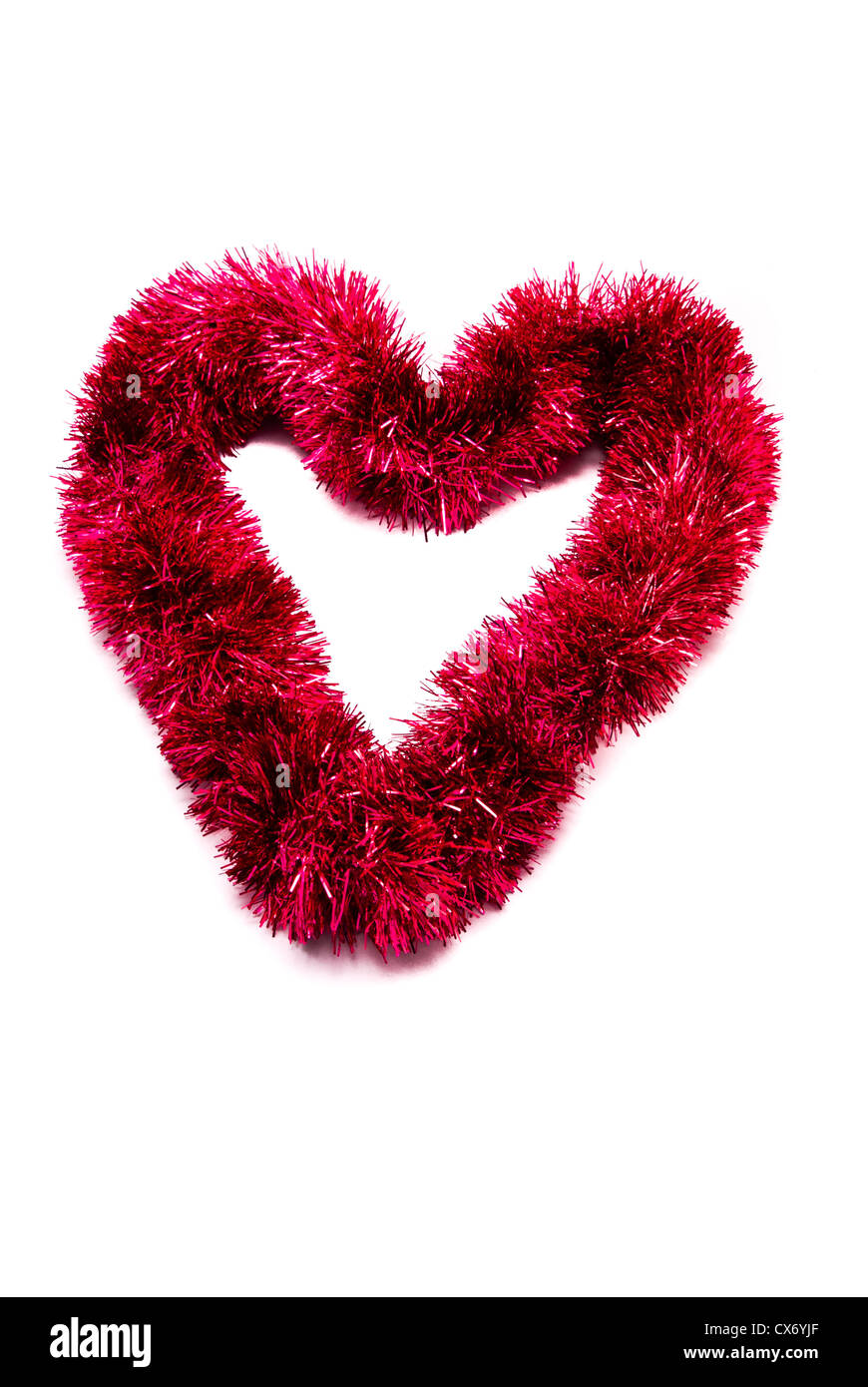 Red Christmas TInsel Decoration Heart Shaped Isolated on White Stock