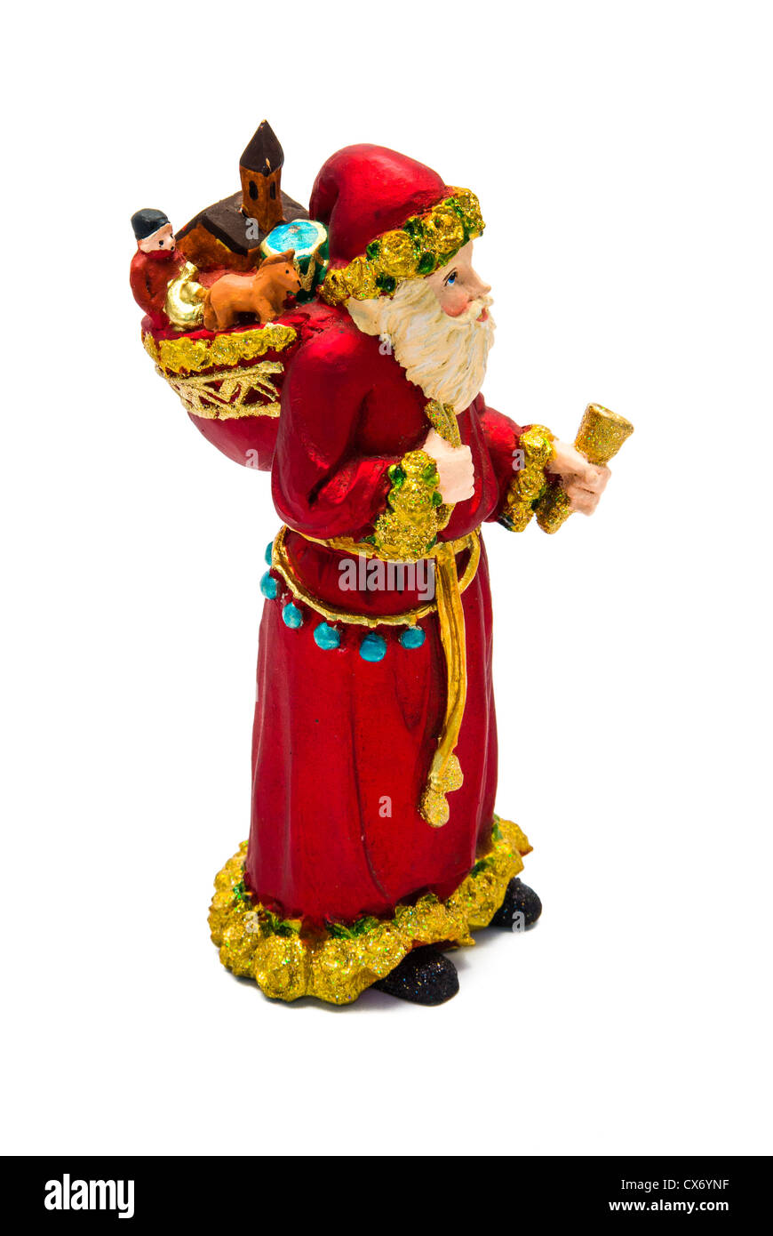 Santa Claus With Bell and Sack of GIfts Stock Photo