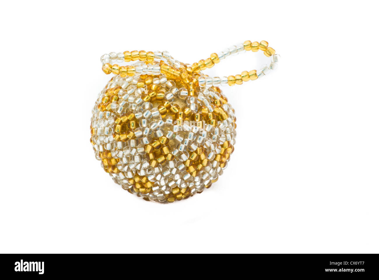 Beaded Gold and White Christmas Bauble Stock Photo