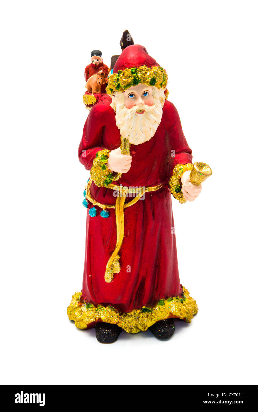 Santa Claus With Bell and Sack of GIfts Stock Photo