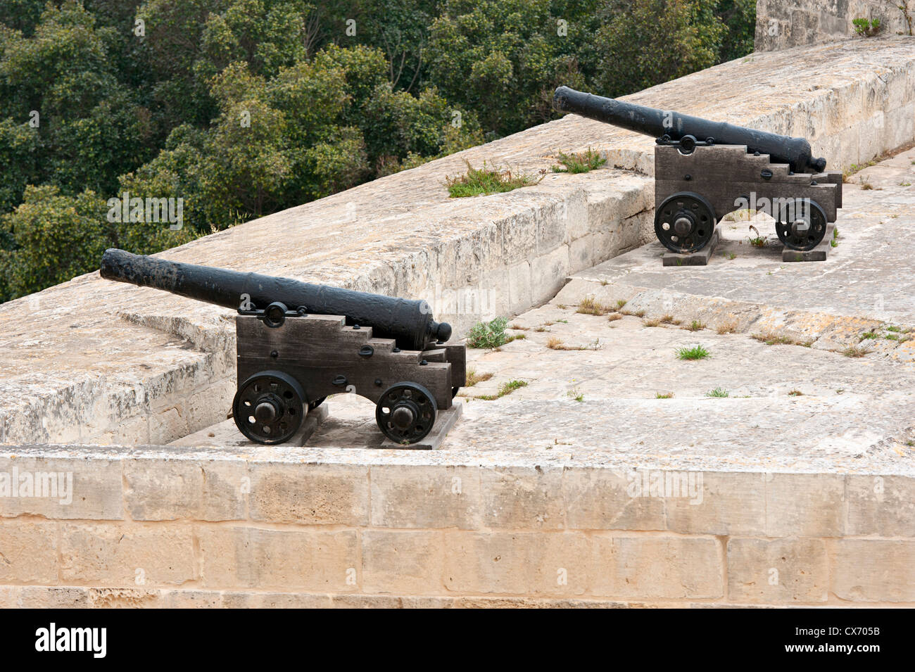 Cannons on city wall of Valletta, Malta Stock Photo
