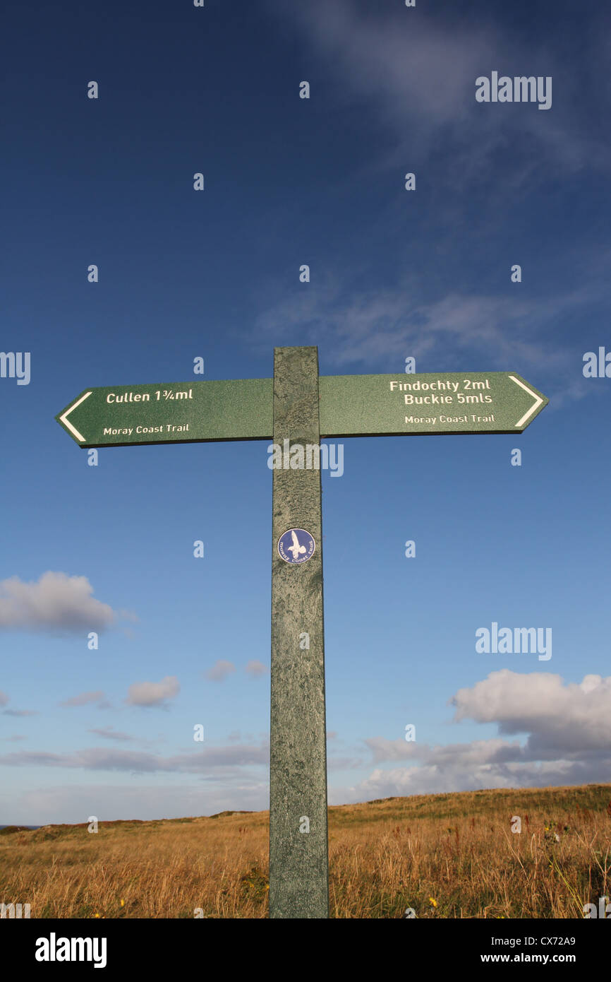 Moray coastal path sign post Scotland  September 2012 Stock Photo