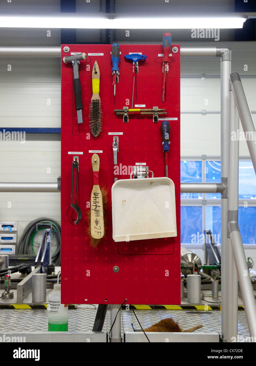 Keeping the industrial workplace tidy. Board with shapes and tags for