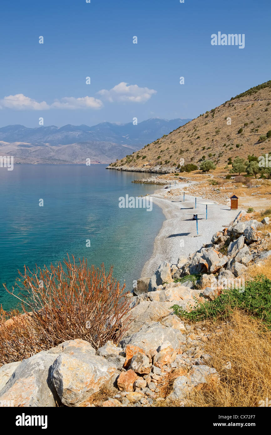 A little secluded beach near the town of Itea, central Greece Stock Photo