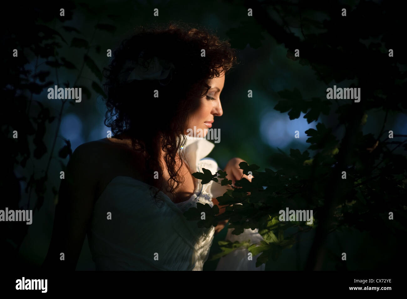 Beautiful girl in the forest clearing Stock Photo
