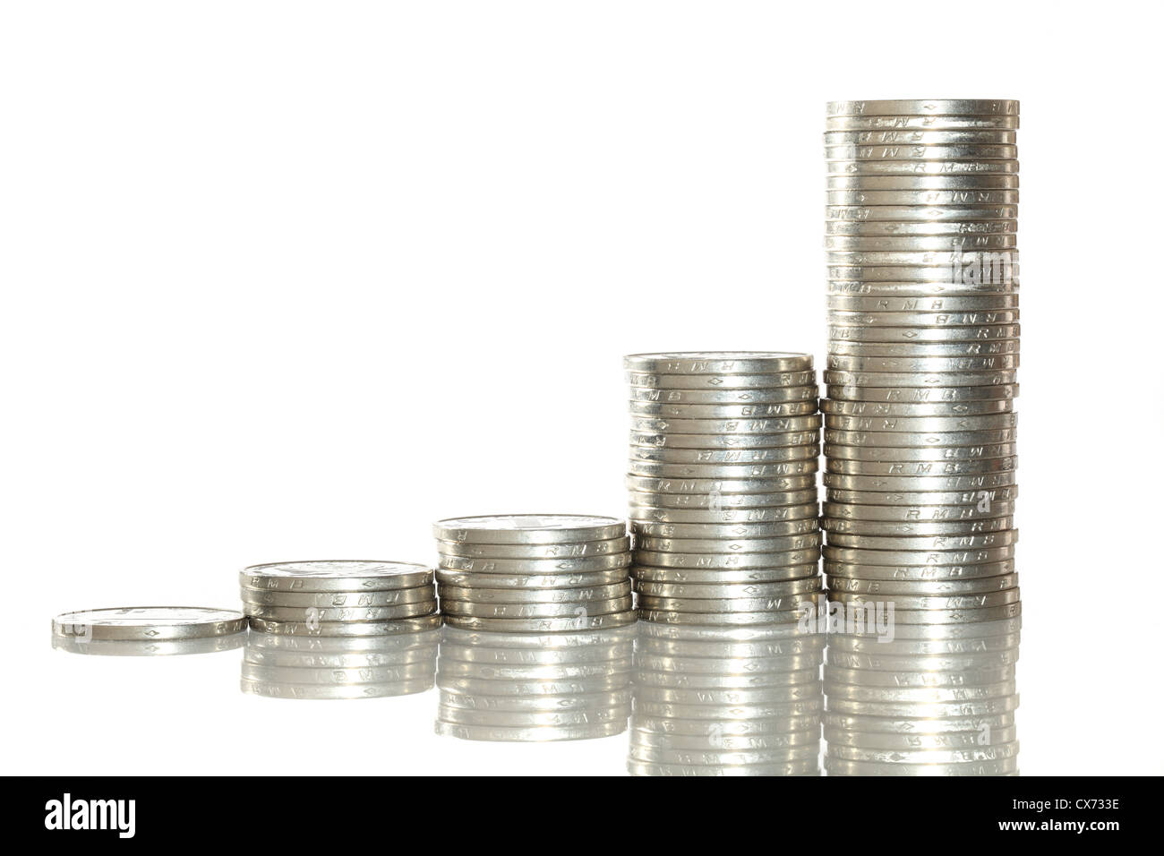 Chinese coin stacks showing growth Stock Photo