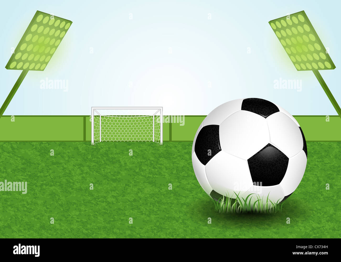 Football Stadium with Soccer Ball and Goal, vector illustration Stock ...