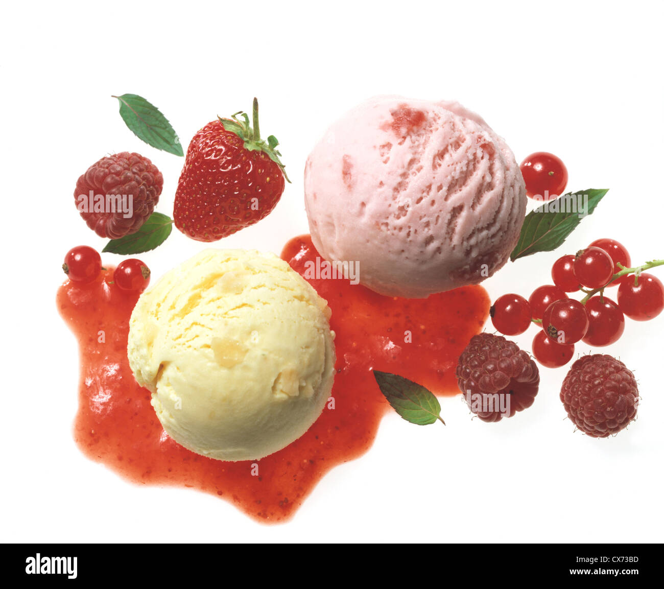 Cut out Ice cream scoops Strawberry and pineapple with fruits