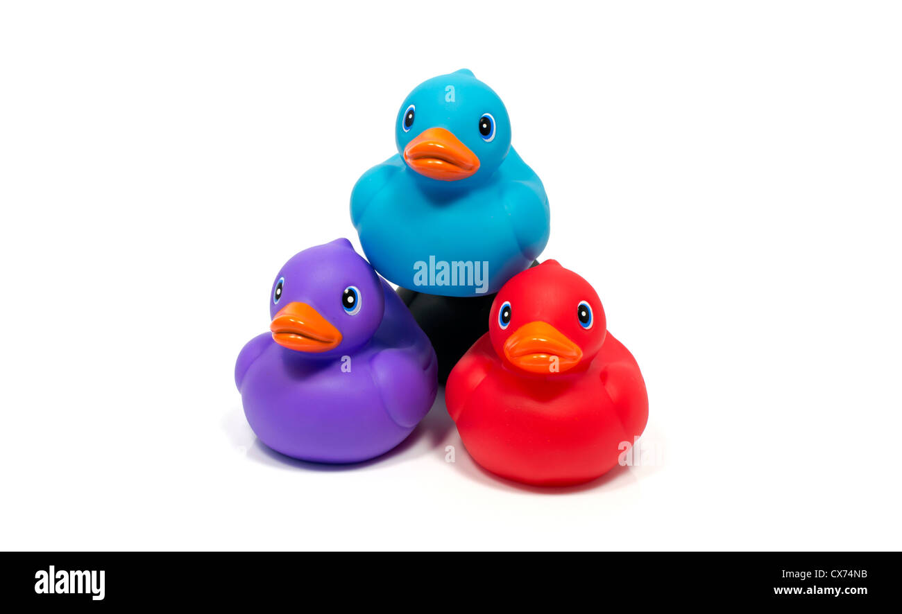 blue pink and red batch ducks isolated on white Stock Photo - Alamy