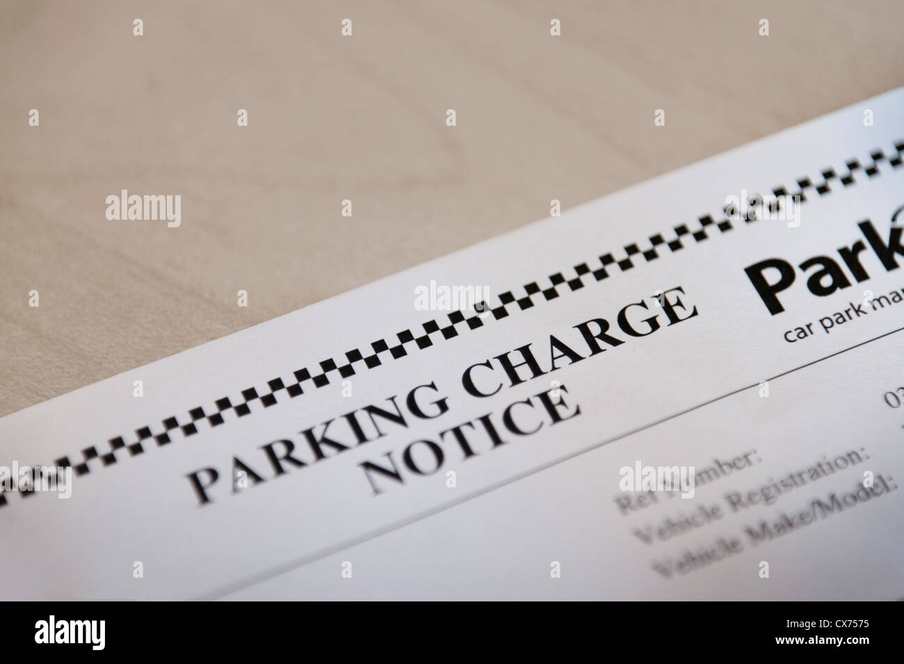 Parking Charge Notice Stock Photo