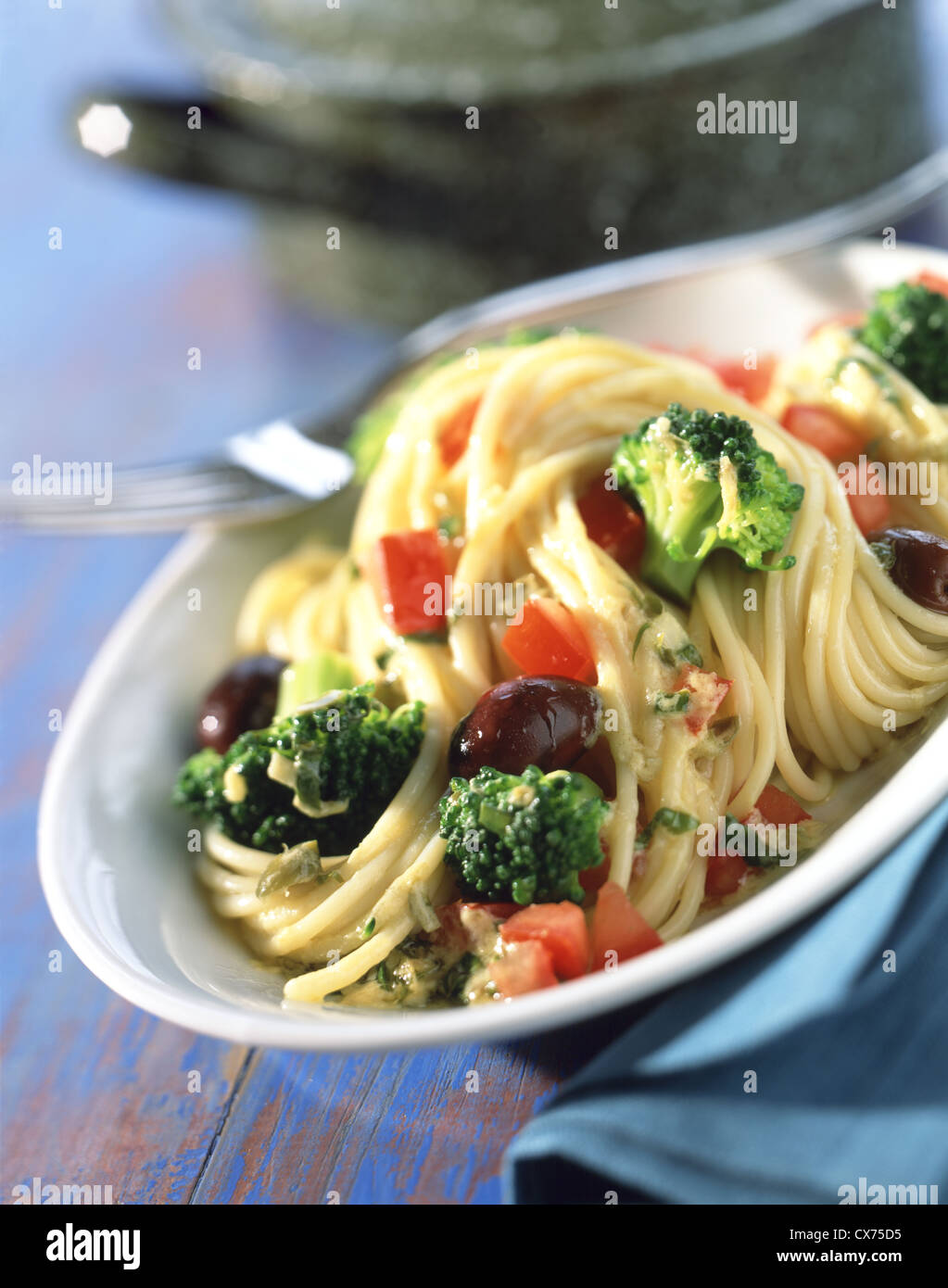 Spaghetti with broccoli and herb butter Stock Photo Alamy