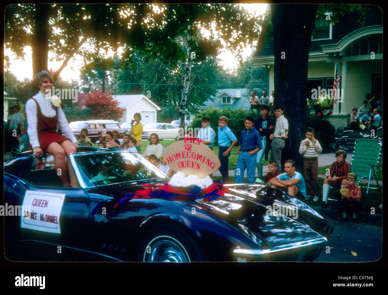 MHS homecomeing queen corvette fall festival martinsville indiana 1968 autumn parade Stock Photo