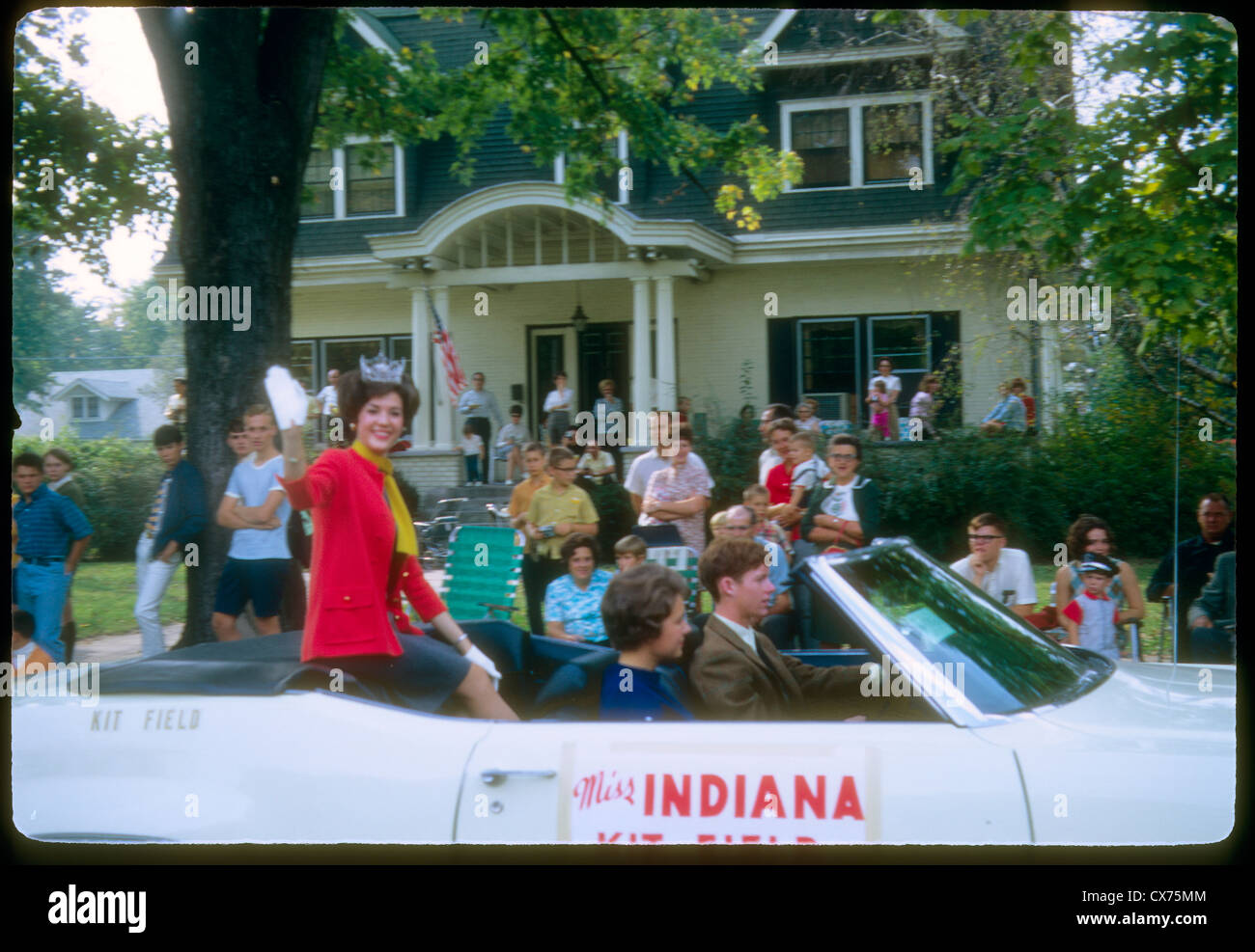 Miss Indiana Kit Field waving beauty queen fall festival martinsville indiana 1968 autumn parade Stock Photo
