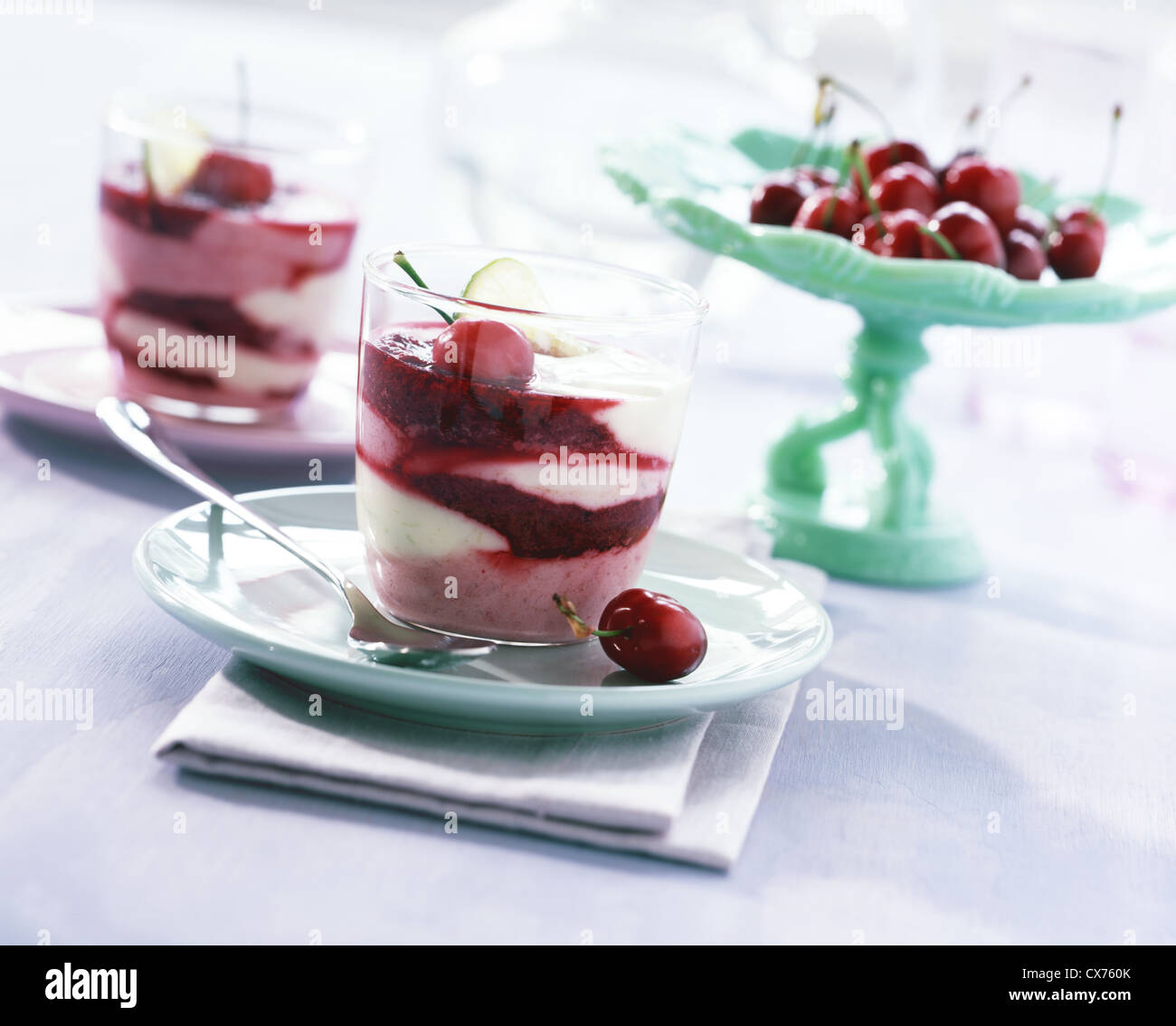 Cherry cream yogurt dessert with rum Stock Photo Alamy