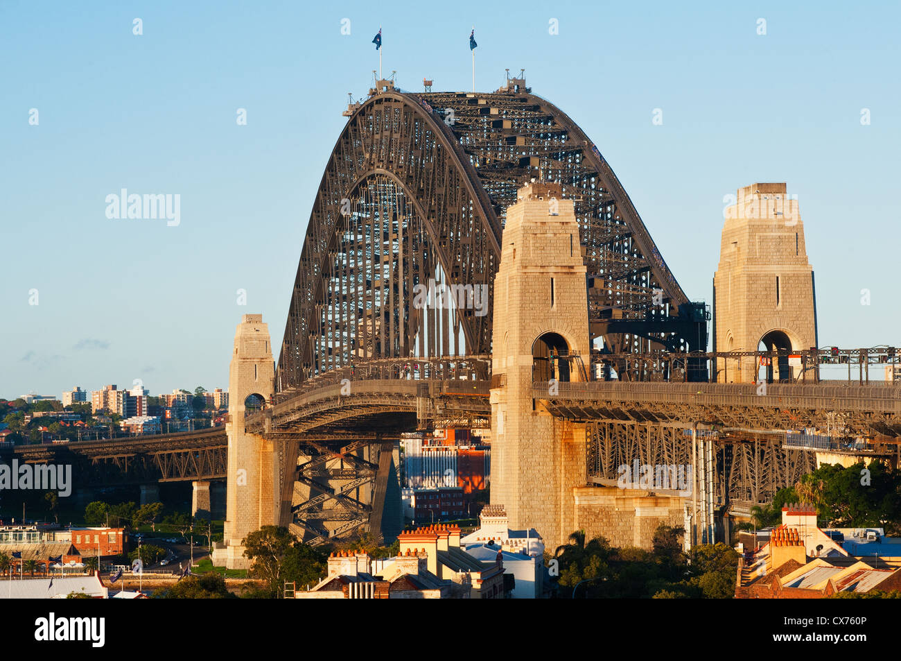 Famous Sydney Harbour Bridge in evening light. Stock Photo