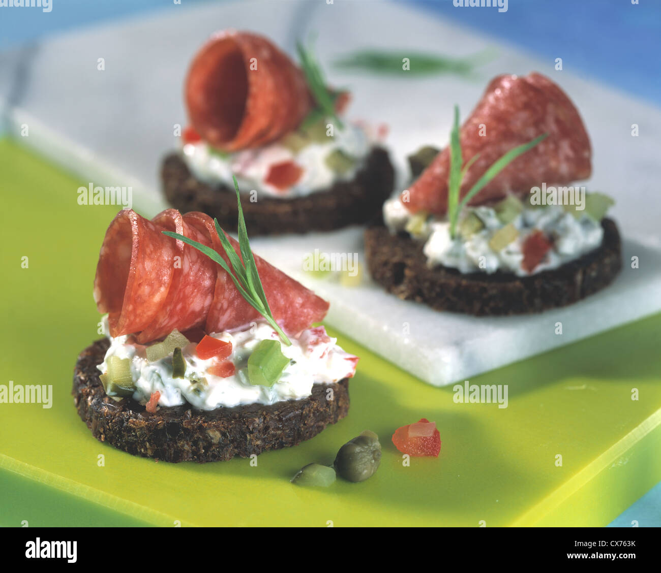 Cream cheese peperoni starters Stock Photo Alamy
