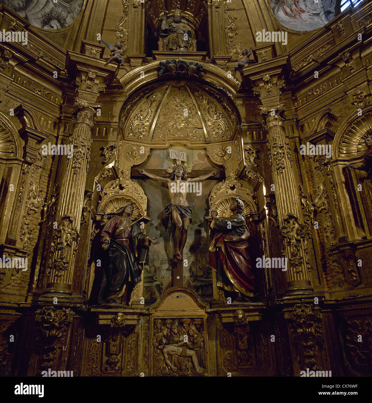 Spain. Cantabria. Limpias. Church of St. Peter. Altarpiece. Image of The Christ of Limpias. Stock Photo