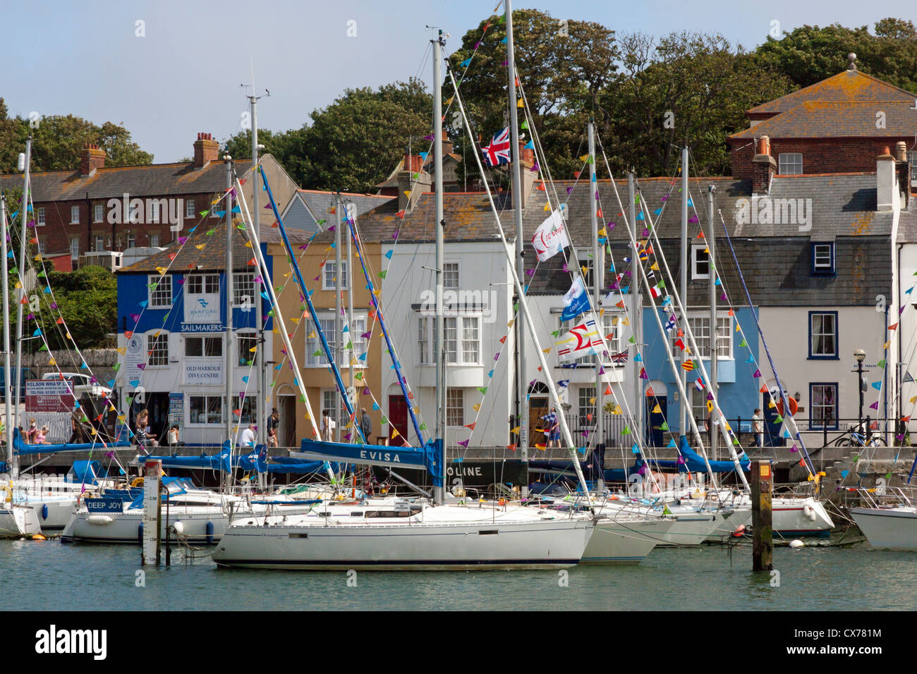 Sailing boats in Weymouth Inner Harbour in Dorset Stock Photo