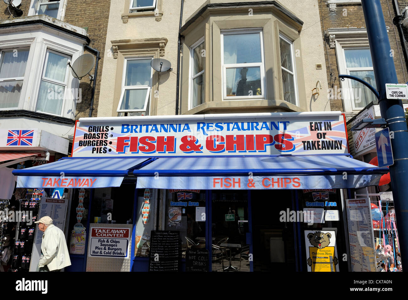 Typical english seaside fish and chip restaurant yarmouth norfolk england uk Stock Photo